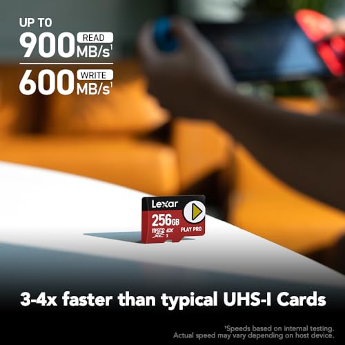 Lexar 256GB Play PRO microSD Express Card, UHS-I, C10, U3, V30, Full HD, 4K, Up to 900/600 MB/s Memory Card, Compatible w/Nintendo Switch 2, ASUS ROG Ally, Steam Deck, Gaming (LMSXPS0256G-BNNNU)