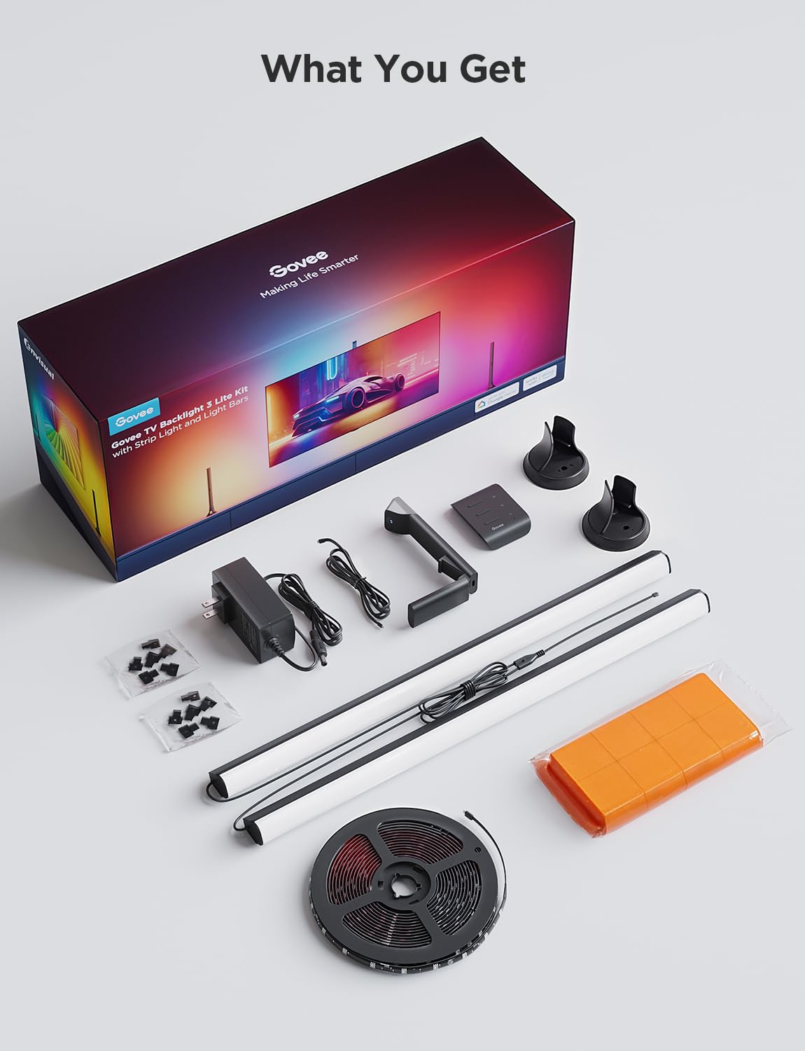 Govee TV Backlight 3 Lite Kit, 11.8ft RGBICW Wi-Fi TV LED Strip Lights for 55-65in TVs with Camera and 15 Inches Smart Light Bars with 4-in-1 Light Beads - Works with Alexa & Google Home