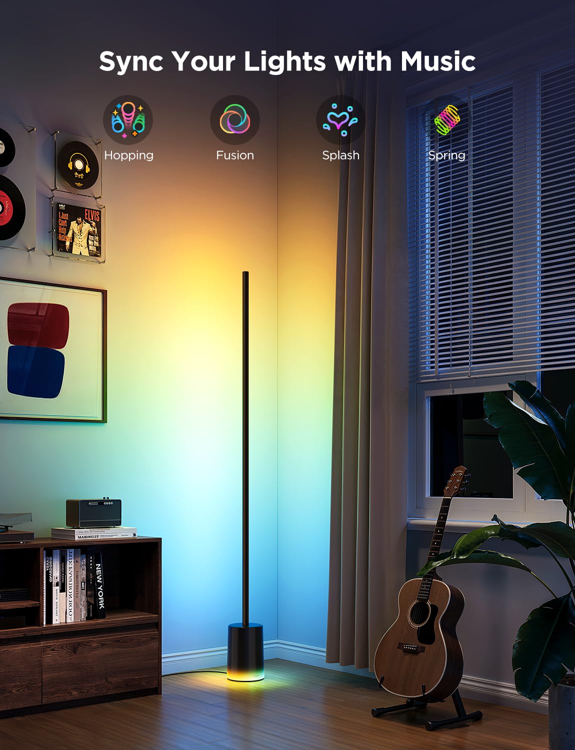 Govee Floor Lamp 2 with Matter, RGBIC, Warm Cool White LED, Alexa Compatible, 1725lm, Music Sync, Scene Modes, Smart Floor Lamp for Living Room, Bedroom, Black(1 Pack)