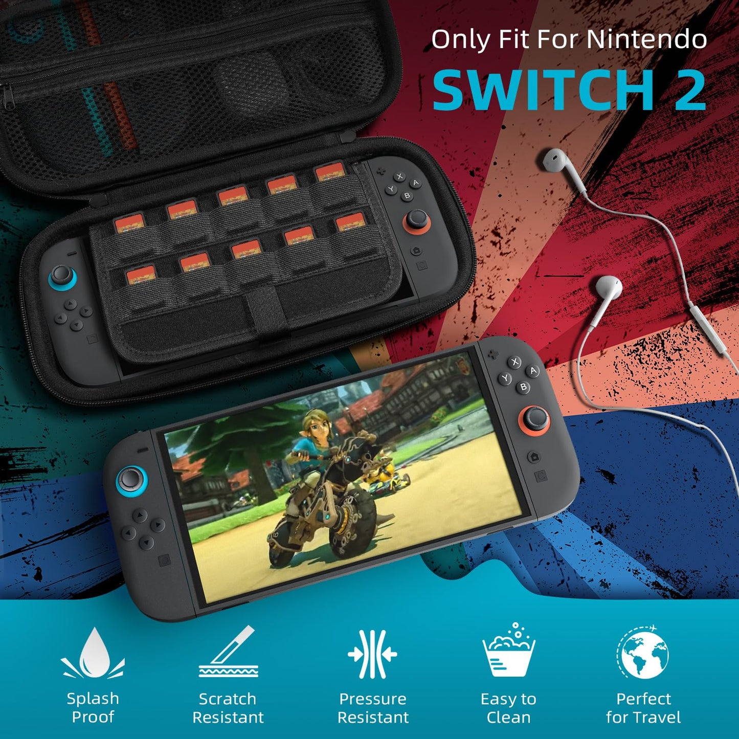 TiMOVO Carrying Case for Nintendo Switch 2 (2025), Large Capacity Protective Hard Shell Portable Travel Case Pouch for Switch 2, with 10 Game Card Slots and Pockets for Console & Accessories, Black