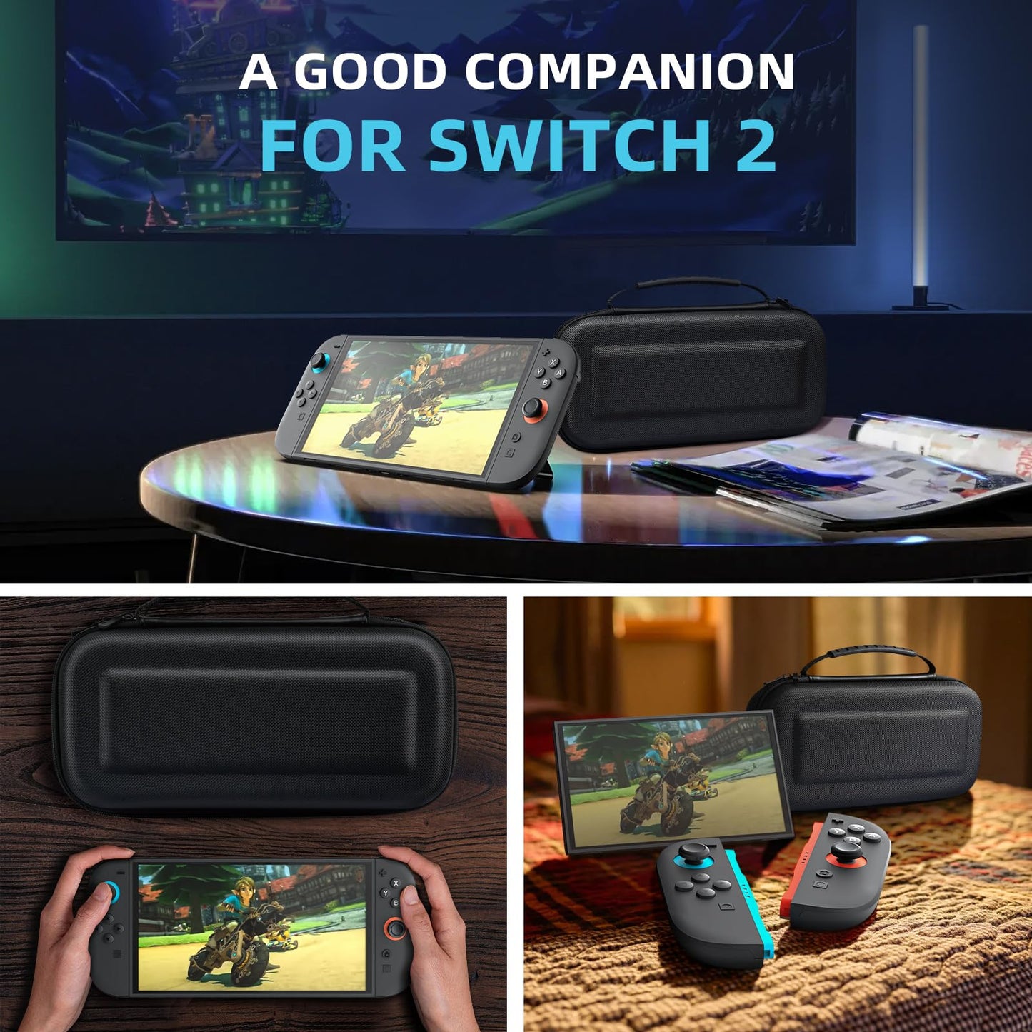 TiMOVO Carrying Case for Nintendo Switch 2 (2025), Large Capacity Protective Hard Shell Portable Travel Case Pouch for Switch 2, with 10 Game Card Slots and Pockets for Console & Accessories, Black