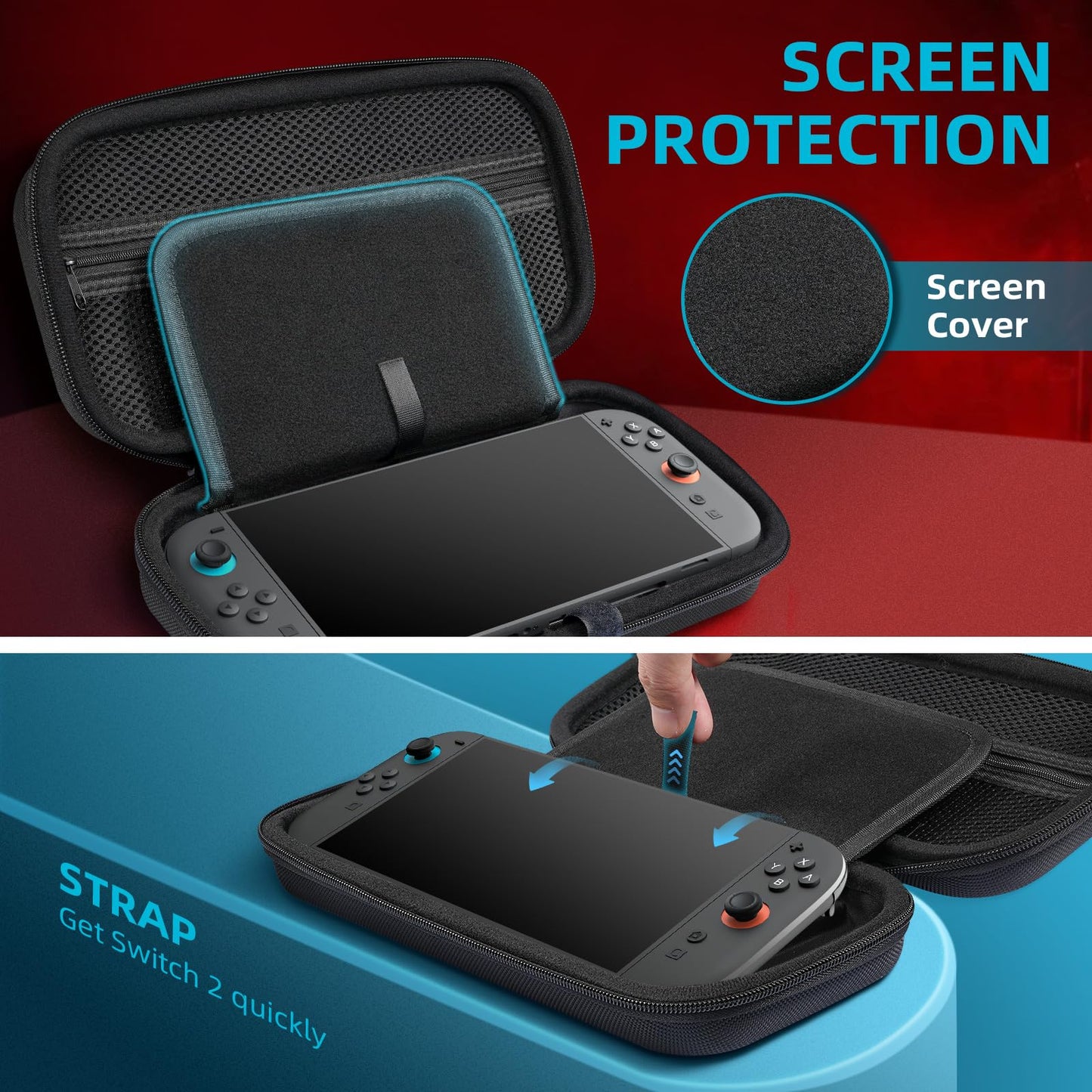 TiMOVO Carrying Case for Nintendo Switch 2 (2025), Large Capacity Protective Hard Shell Portable Travel Case Pouch for Switch 2, with 10 Game Card Slots and Pockets for Console & Accessories, Black