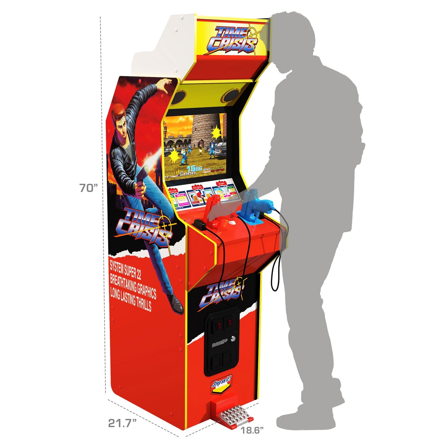 Arcade1Up 17 Inch High Resolution LCD Screen Multiplayer TIME Crisis Arcade Machine with Stand Up Cabinet and 4 Classic Games for Home, Red