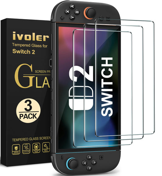 ivoler 3-Pack Screen Protector Tempered Glass for Nintendo Switch 2 Model 2025, Transparent HD Clear Anti-Scratch Screen Protector Accessories for Nintendo Switch 2, [7.9 inch]