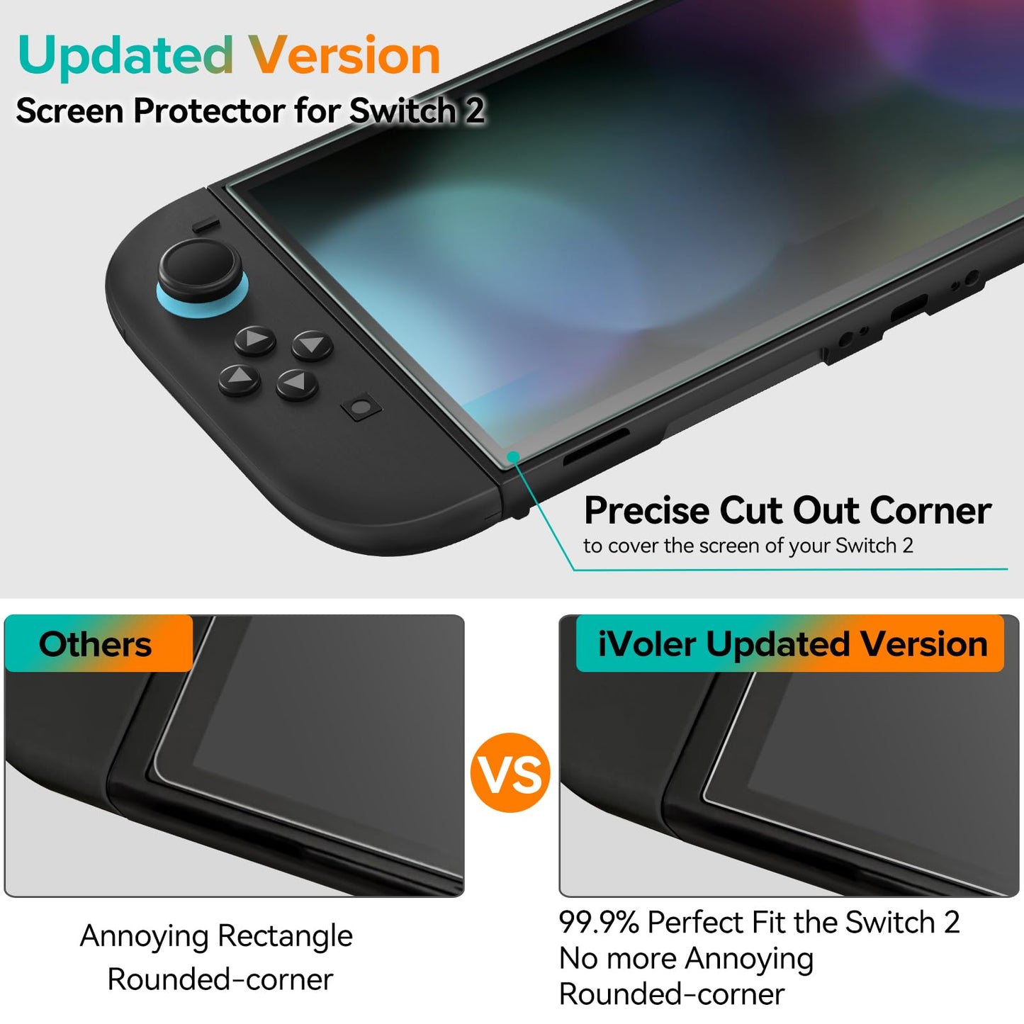 ivoler 3-Pack Screen Protector Tempered Glass for Nintendo Switch 2 Model 2025, Transparent HD Clear Anti-Scratch Screen Protector Accessories for Nintendo Switch 2, [7.9 inch]