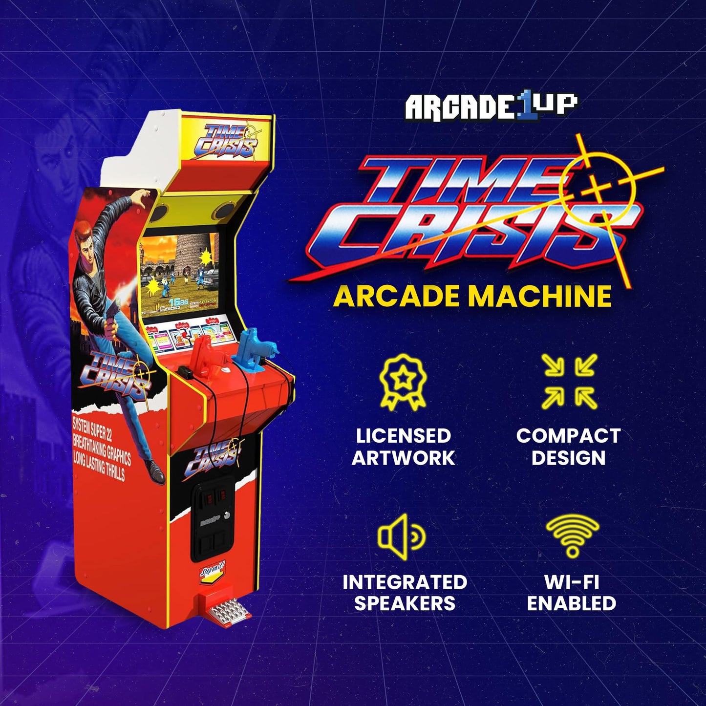 Arcade1Up 17 Inch High Resolution LCD Screen Multiplayer TIME Crisis Arcade Machine with Stand Up Cabinet and 4 Classic Games for Home, Red