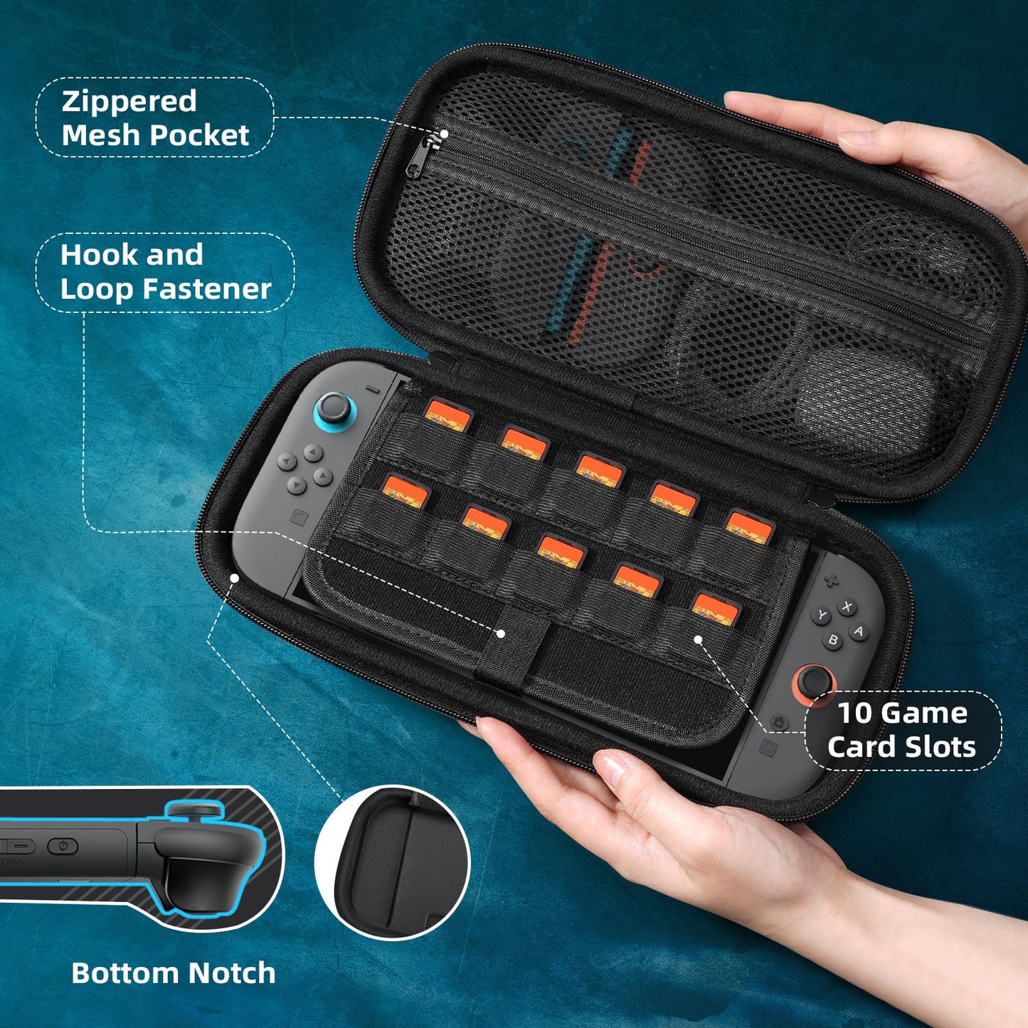 TiMOVO Carrying Case for Nintendo Switch 2 (2025), Large Capacity Protective Hard Shell Portable Travel Case Pouch for Switch 2, with 10 Game Card Slots and Pockets for Console & Accessories, Black