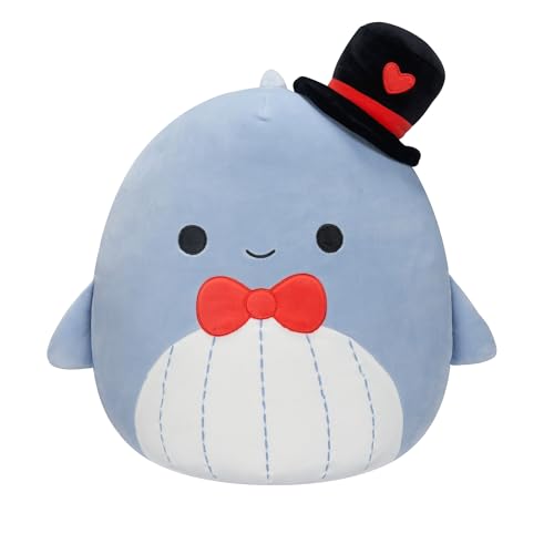 Squishmallows Original 12-Inch Samir Blue Whale with Heart Top Hat and Red Bow Tie - Official Jazwares Plush