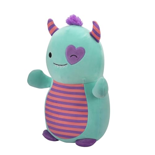 Squishmallows HugMees Original 14-Inch Leon Teal Monster with Purple Heart Eye Patch - Ultrasoft Official Jazwares Large Plush