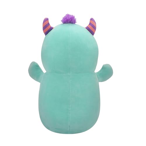 Squishmallows HugMees Original 14-Inch Leon Teal Monster with Purple Heart Eye Patch - Ultrasoft Official Jazwares Large Plush