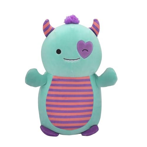 Squishmallows HugMees Original 14-Inch Leon Teal Monster with Purple Heart Eye Patch - Ultrasoft Official Jazwares Large Plush