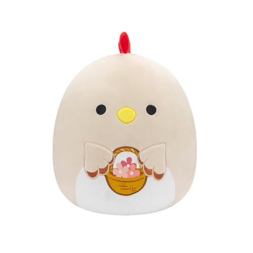 Squishmallows Original 12-Inch Todd Beige Rooster with Basket of Flowers - Official Jazwares Plush