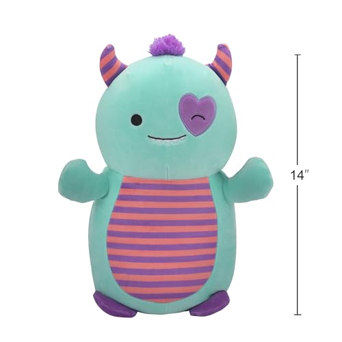 Squishmallows HugMees Original 14-Inch Leon Teal Monster with Purple Heart Eye Patch - Ultrasoft Official Jazwares Large Plush