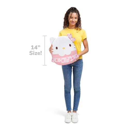 Squishmallows Original Sanrio 14-Inch Hello Kitty Floral Dress and Bow Plush - Medium-Sized Ultrasoft Official Jazwares Plush