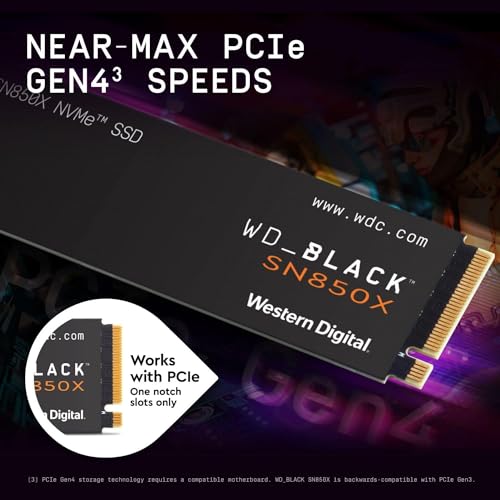 WD_BLACK 4TB SN850X NVMe Internal Gaming SSD Solid State Drive - Gen4 PCIe, M.2 2280, Up to 7,300 MB/s - WDS400T2X0E