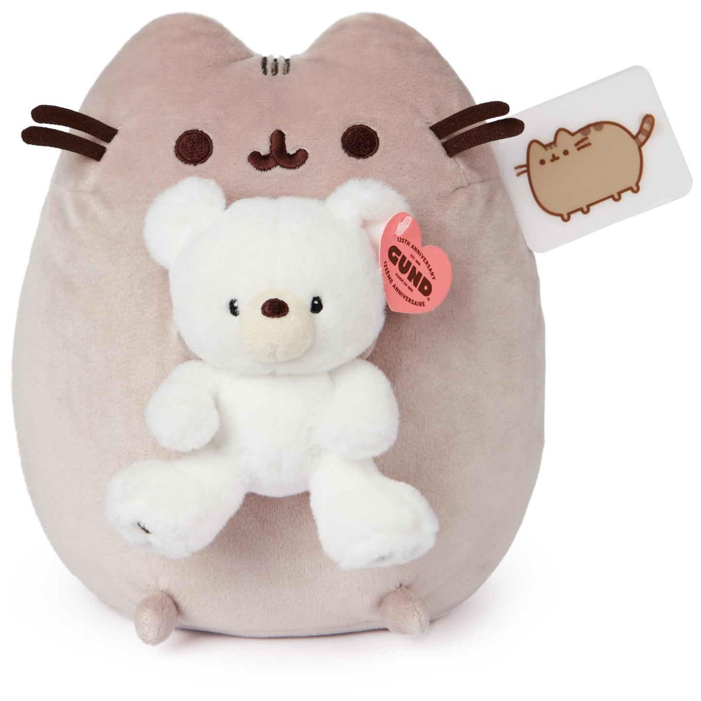 GUND Pusheen with Kai Bear Plush, Stuffed Animal Cat with Teddy Bear for Ages 8 and Up, 9.5”, Gray