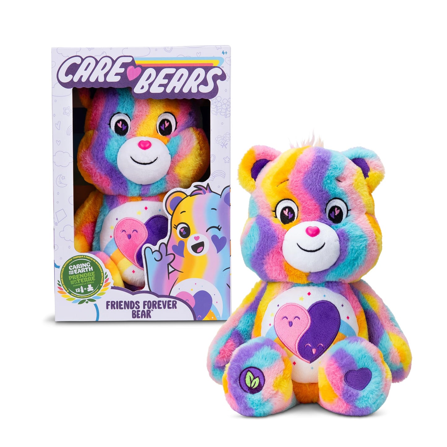 Care Bears 14" Friends Forever Bear Plushie - Tie-Dye Multicolored Made from Recycled Materials! Soft and Huggable! – Good for Girls and Boys, Employees, Collectors, Ages 4+