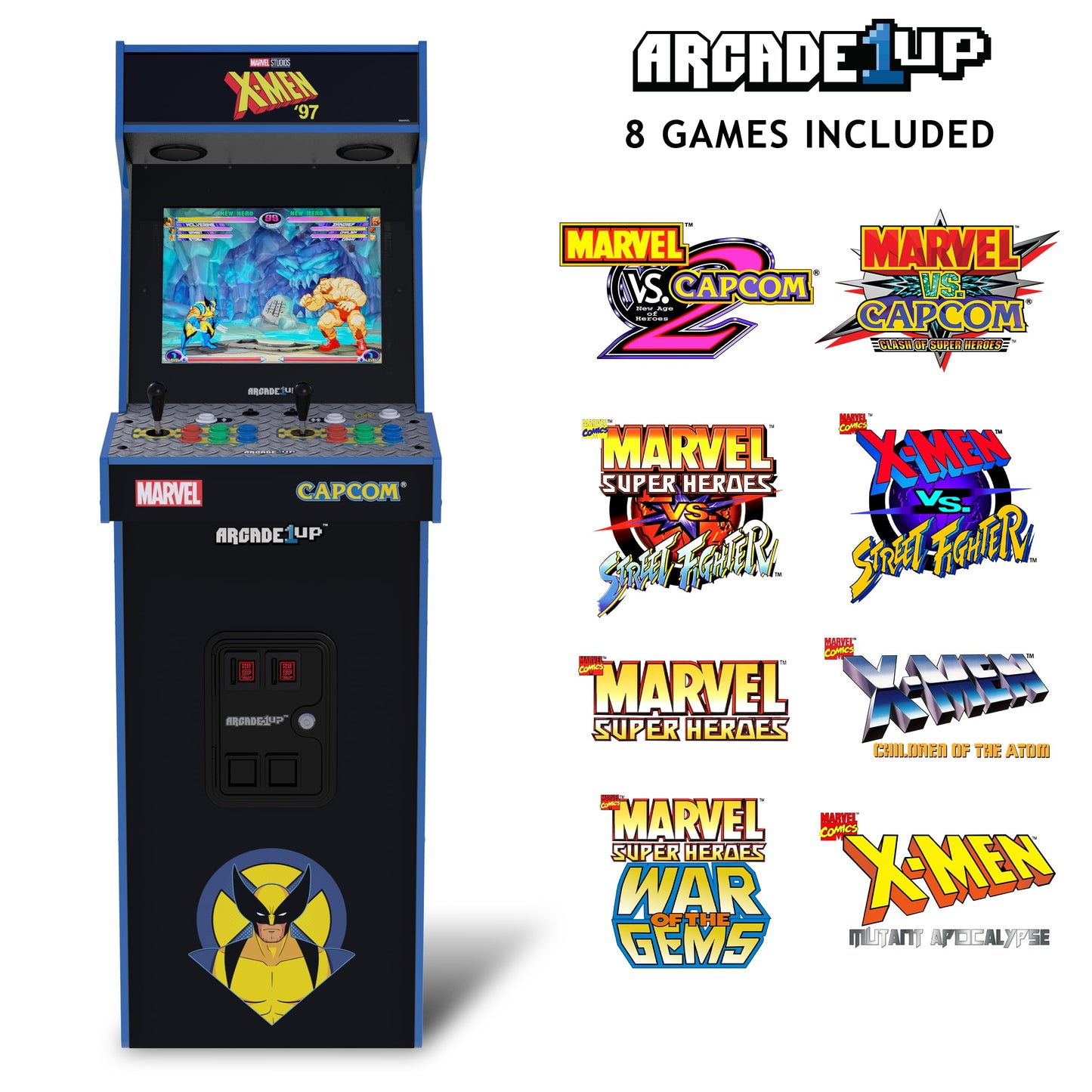 Arcade1Up Marvel Vs. Capcom 2 X-Men ‘97 Edition Deluxe Arcade Machine, Built for Your Home, Over 5-Foot-Tall Cabinet with Over 8 Classic Games