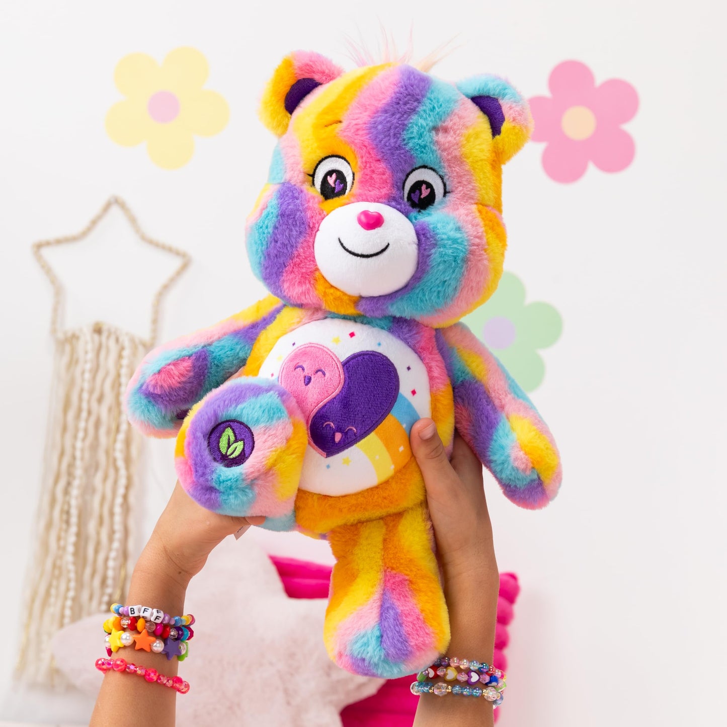 Care Bears 14" Friends Forever Bear Plushie - Tie-Dye Multicolored Made from Recycled Materials! Soft and Huggable! – Good for Girls and Boys, Employees, Collectors, Ages 4+