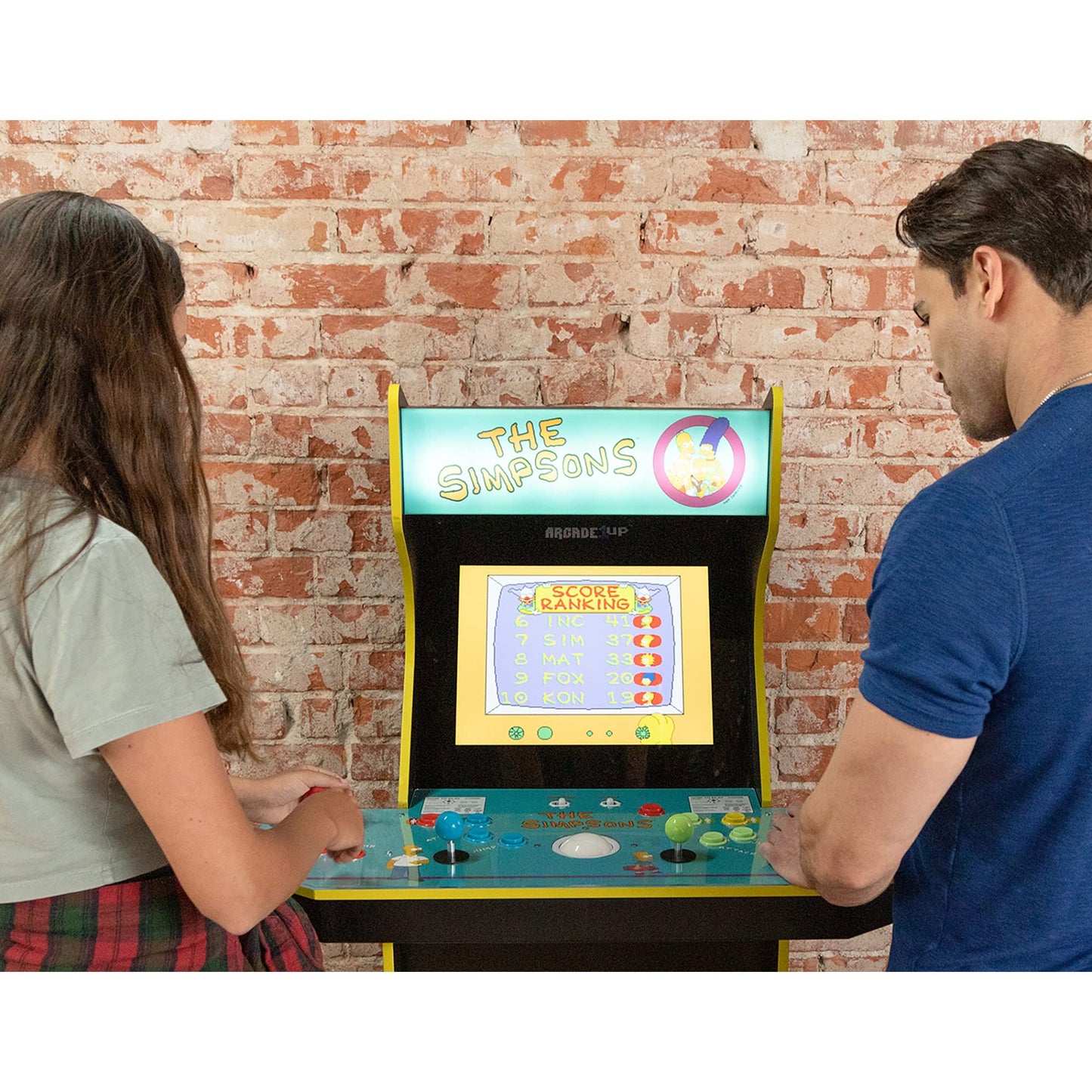 Arcade1Up The Simpsons Arcade Machine, 4-Foot — 4 Player Arcade Game Machine for Home, Live WiFi Enabled — Includes Custom Arcade Game Riser, Adjustable Stool, Light-Up Marquee, and Tin Wall Sign