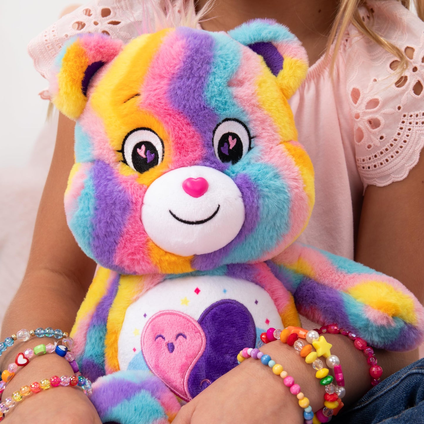 Care Bears 14" Friends Forever Bear Plushie - Tie-Dye Multicolored Made from Recycled Materials! Soft and Huggable! – Good for Girls and Boys, Employees, Collectors, Ages 4+